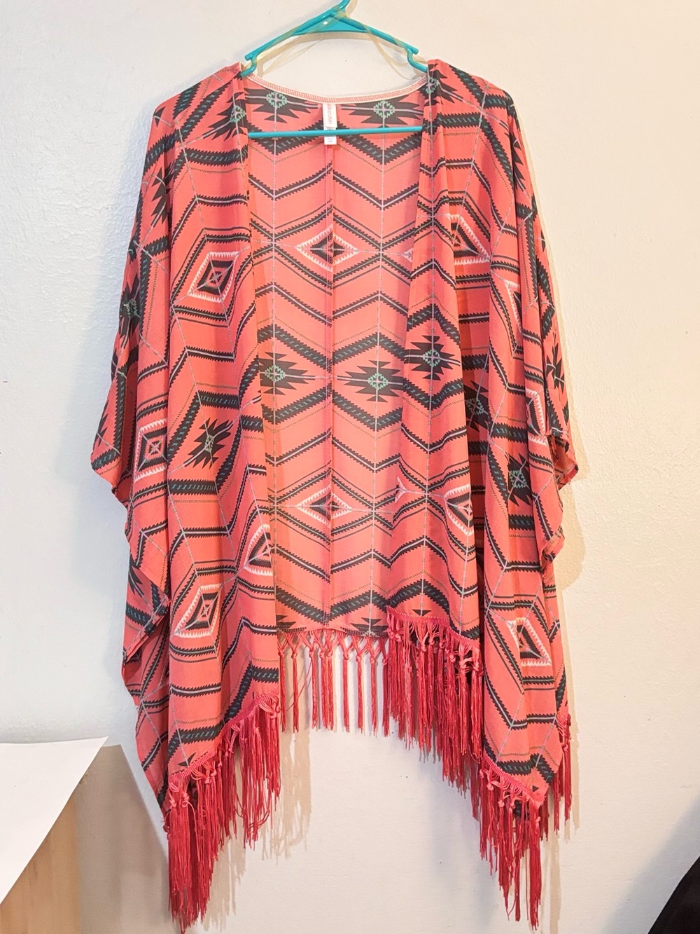 Coral Aztec Fringe Kimono